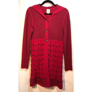 Title Nine Hooded Duster Cardigan two tone red with brown pattern